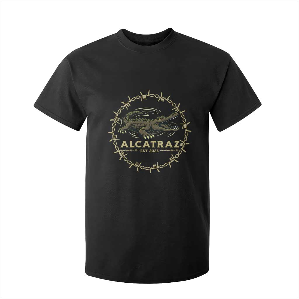 Alligator Alcatraz 2025 T Shirt For Kid Gator Lockdown Political Satire Barbed Wire Swamp Humor TS02 Black Print Your Wear