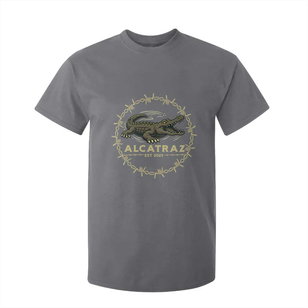 Alligator Alcatraz 2025 T Shirt For Kid Gator Lockdown Political Satire Barbed Wire Swamp Humor TS02 Charcoal Print Your Wear