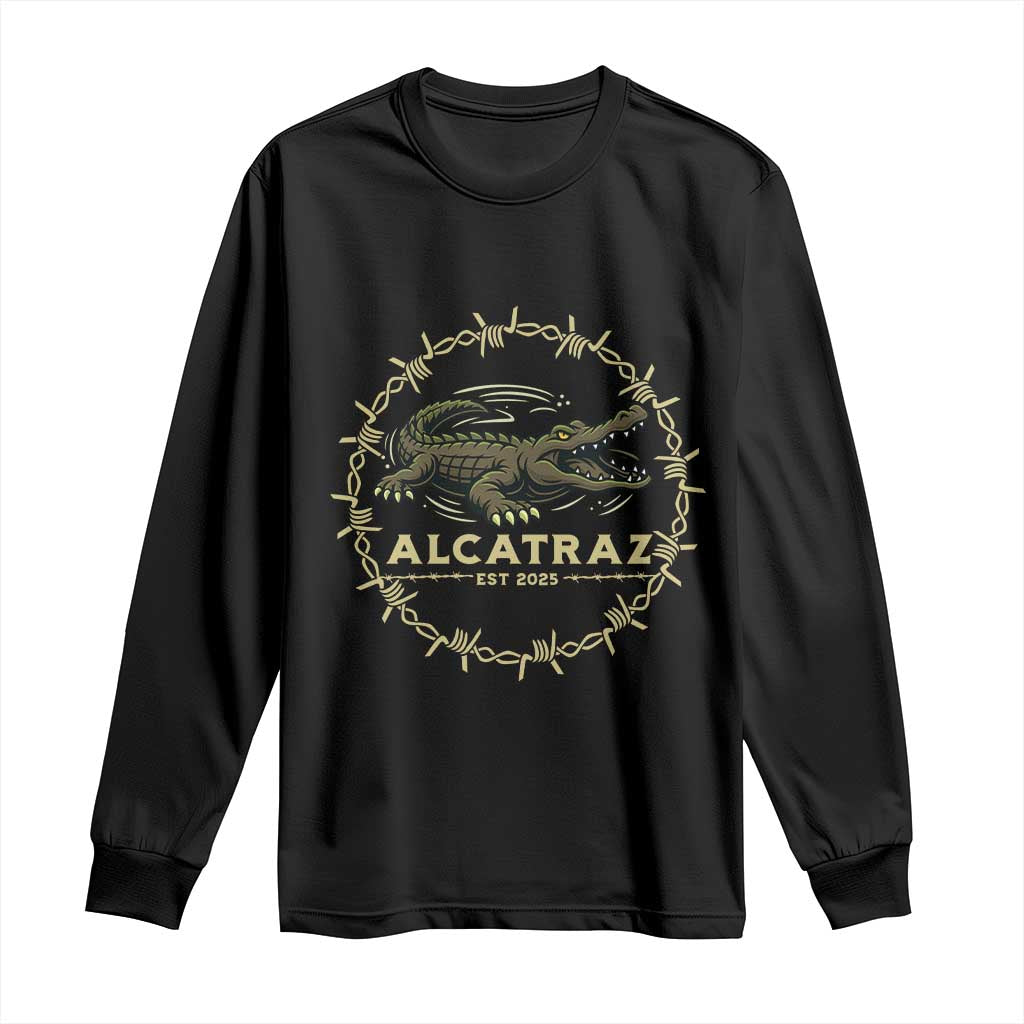 Alligator Alcatraz 2025 Long Sleeve Shirt Gator Lockdown Political Satire Barbed Wire Swamp Humor TS02 Black Print Your Wear