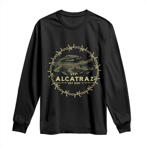 Alligator Alcatraz 2025 Long Sleeve Shirt Gator Lockdown Political Satire Barbed Wire Swamp Humor TS02 Black Print Your Wear