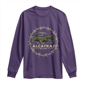 Alligator Alcatraz 2025 Long Sleeve Shirt Gator Lockdown Political Satire Barbed Wire Swamp Humor TS02 Purple Print Your Wear