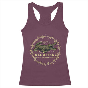 Alligator Alcatraz 2025 Racerback Tank Top Gator Lockdown Political Satire Barbed Wire Swamp Humor TS02 Maroon Print Your Wear