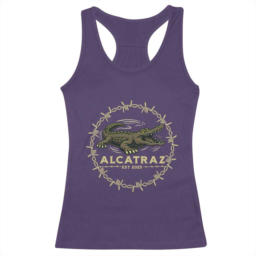 Alligator Alcatraz 2025 Racerback Tank Top Gator Lockdown Political Satire Barbed Wire Swamp Humor TS02 Purple Print Your Wear