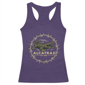 Alligator Alcatraz 2025 Racerback Tank Top Gator Lockdown Political Satire Barbed Wire Swamp Humor TS02 Purple Print Your Wear