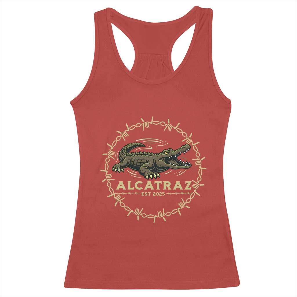 Alligator Alcatraz 2025 Racerback Tank Top Gator Lockdown Political Satire Barbed Wire Swamp Humor TS02 Red Print Your Wear