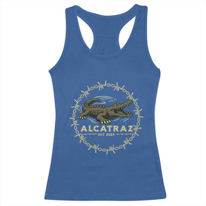 Alligator Alcatraz 2025 Racerback Tank Top Gator Lockdown Political Satire Barbed Wire Swamp Humor TS02 Royal Blue Print Your Wear