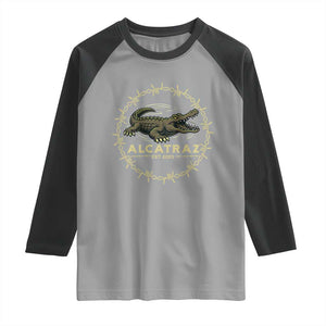 Alligator Alcatraz 2025 Raglan Shirt Gator Lockdown Political Satire Barbed Wire Swamp Humor TS02 Sport Gray Black Print Your Wear
