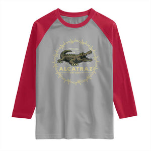 Alligator Alcatraz 2025 Raglan Shirt Gator Lockdown Political Satire Barbed Wire Swamp Humor TS02 Sport Gray Red Print Your Wear