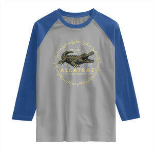 Alligator Alcatraz 2025 Raglan Shirt Gator Lockdown Political Satire Barbed Wire Swamp Humor TS02 Sport Gray Royal Print Your Wear