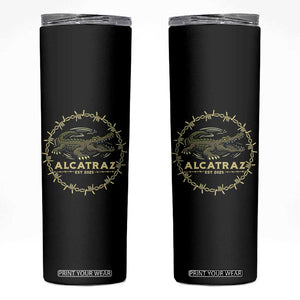 Alligator Alcatraz 2025 Skinny Tumbler Gator Lockdown Political Satire Barbed Wire Swamp Humor TS02 Black Print Your Wear