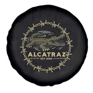 Alligator Alcatraz 2025 Spare Tire Cover Gator Lockdown Political Satire Barbed Wire Swamp Humor TS02 Print Your Wear