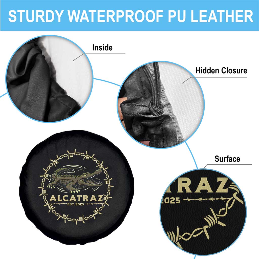 Alligator Alcatraz 2025 Spare Tire Cover Gator Lockdown Political Satire Barbed Wire Swamp Humor TS02 Print Your Wear