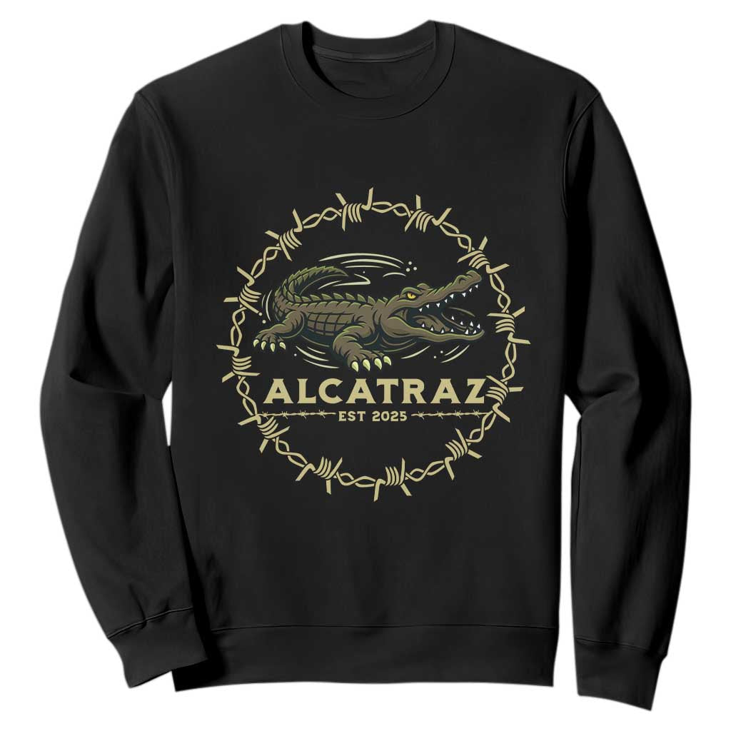 Alligator Alcatraz 2025 Sweatshirt Gator Lockdown Political Satire Barbed Wire Swamp Humor TS02 Black Print Your Wear