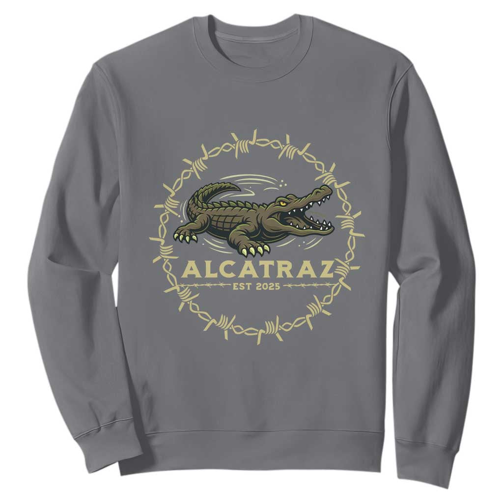 Alligator Alcatraz 2025 Sweatshirt Gator Lockdown Political Satire Barbed Wire Swamp Humor TS02 Charcoal Print Your Wear