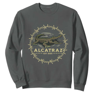 Alligator Alcatraz 2025 Sweatshirt Gator Lockdown Political Satire Barbed Wire Swamp Humor TS02 Dark Heather Print Your Wear