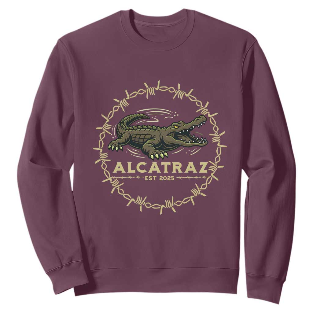 Alligator Alcatraz 2025 Sweatshirt Gator Lockdown Political Satire Barbed Wire Swamp Humor TS02 Maroon Print Your Wear
