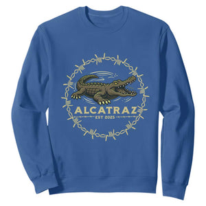 Alligator Alcatraz 2025 Sweatshirt Gator Lockdown Political Satire Barbed Wire Swamp Humor TS02 Royal Blue Print Your Wear