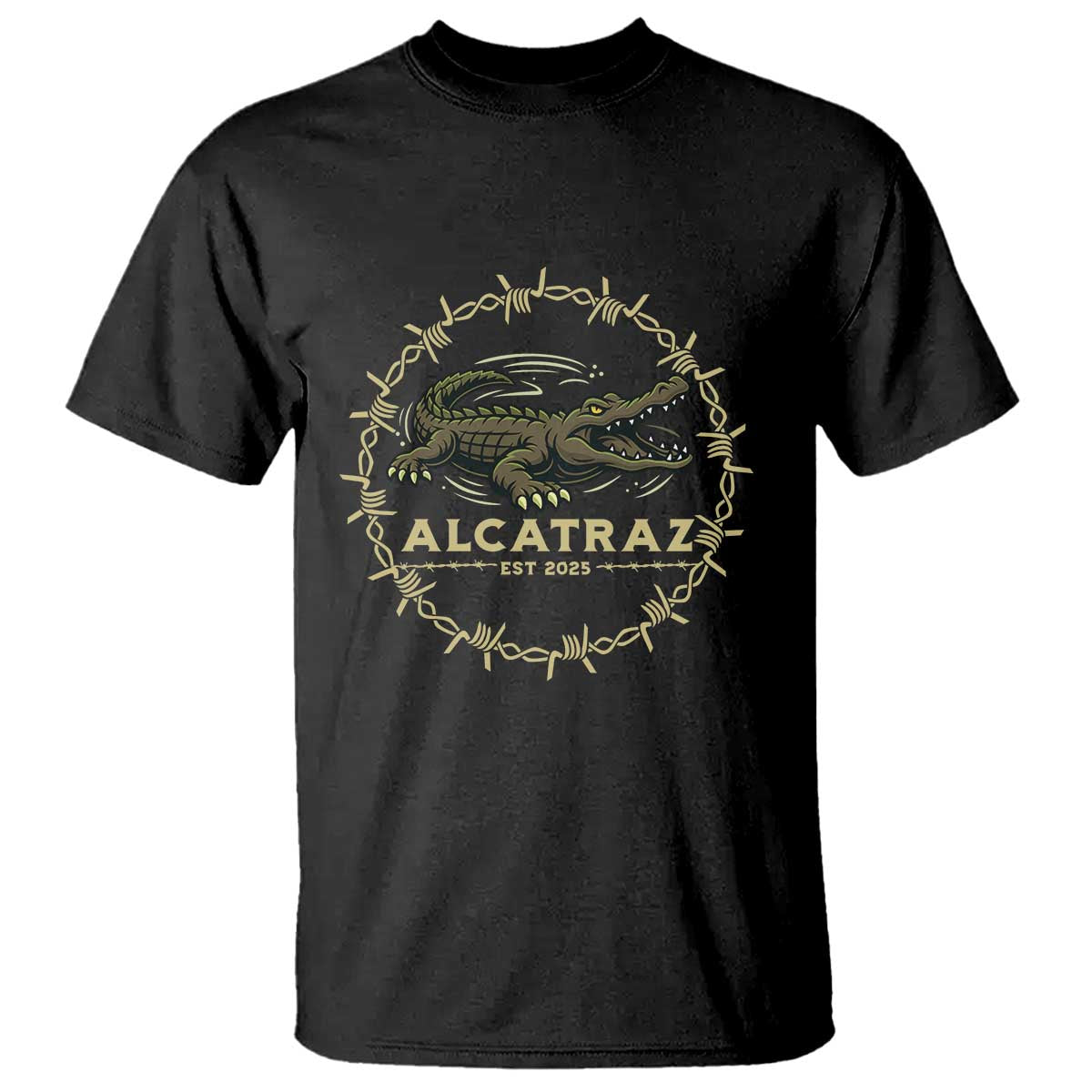 Alligator Alcatraz 2025 T Shirt Gator Lockdown Political Satire Barbed Wire Swamp Humor TS02 Black Print Your Wear