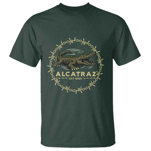 Alligator Alcatraz 2025 T Shirt Gator Lockdown Political Satire Barbed Wire Swamp Humor TS02 Dark Forest Green Print Your Wear