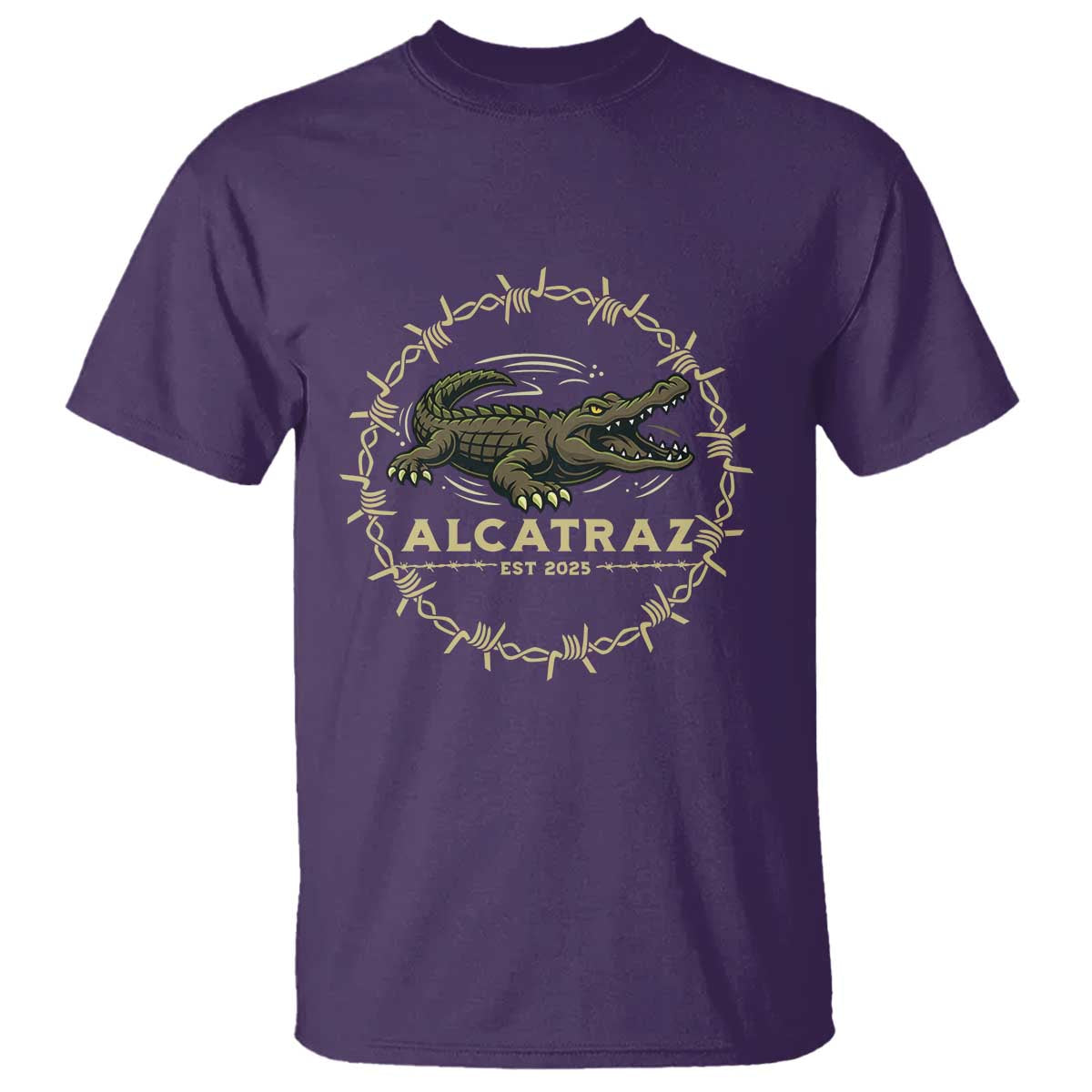Alligator Alcatraz 2025 T Shirt Gator Lockdown Political Satire Barbed Wire Swamp Humor TS02 Purple Print Your Wear
