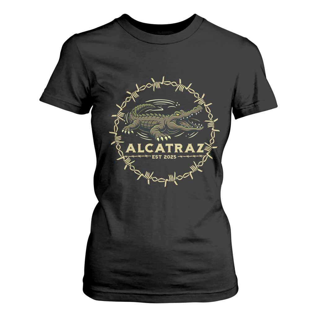 Alligator Alcatraz 2025 T Shirt For Women Gator Lockdown Political Satire Barbed Wire Swamp Humor TS02 Black Print Your Wear