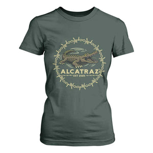 Alligator Alcatraz 2025 T Shirt For Women Gator Lockdown Political Satire Barbed Wire Swamp Humor TS02 Dark Forest Green Print Your Wear