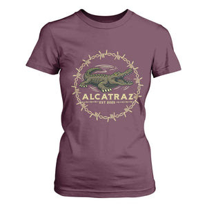 Alligator Alcatraz 2025 T Shirt For Women Gator Lockdown Political Satire Barbed Wire Swamp Humor TS02 Maroon Print Your Wear
