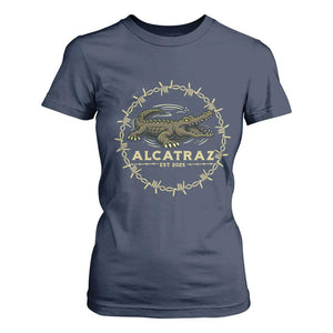 Alligator Alcatraz 2025 T Shirt For Women Gator Lockdown Political Satire Barbed Wire Swamp Humor TS02 Navy Print Your Wear