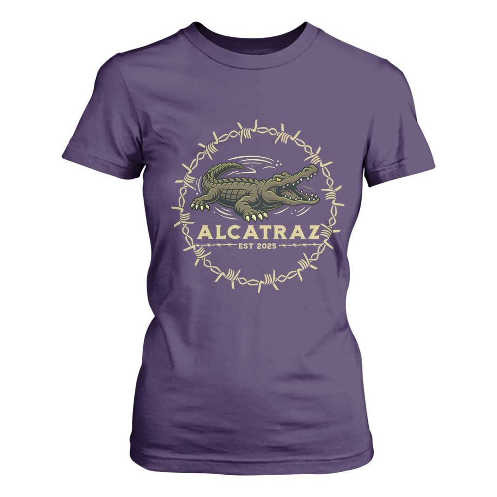 Alligator Alcatraz 2025 T Shirt For Women Gator Lockdown Political Satire Barbed Wire Swamp Humor TS02 Purple Print Your Wear