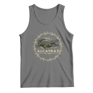 Alligator Alcatraz 2025 Tank Top Gator Lockdown Political Satire Barbed Wire Swamp Humor TS02 Black Heather Print Your Wear