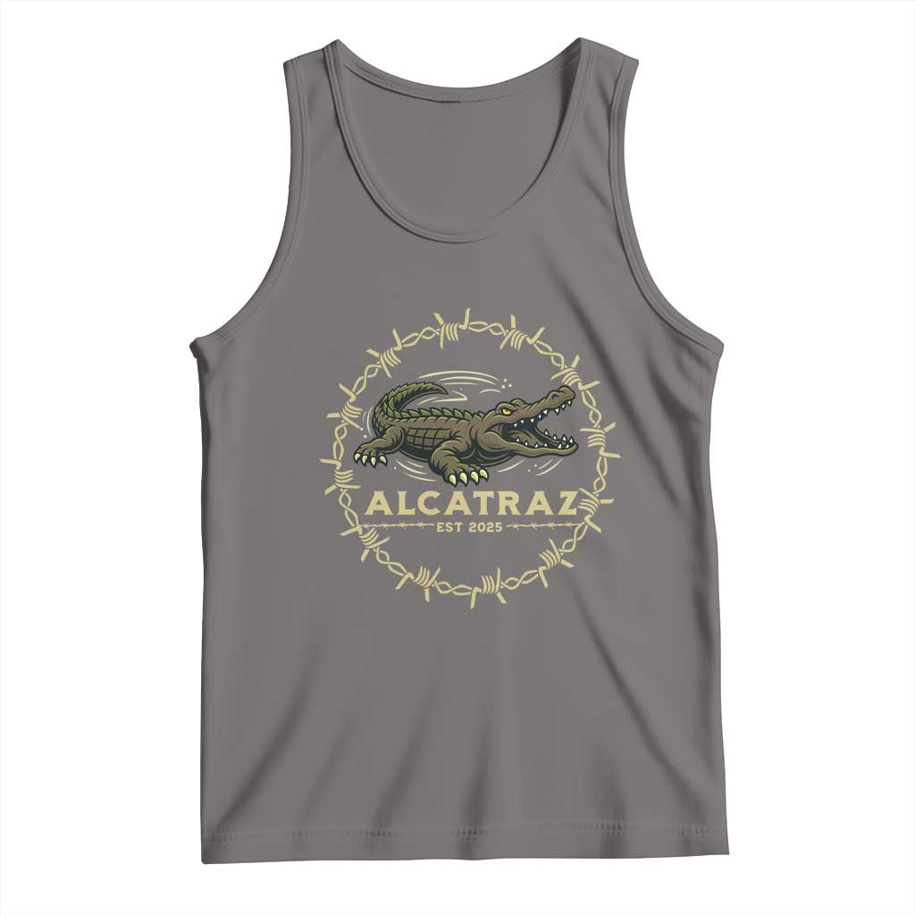 Alligator Alcatraz 2025 Tank Top Gator Lockdown Political Satire Barbed Wire Swamp Humor TS02 Deep Heather Print Your Wear