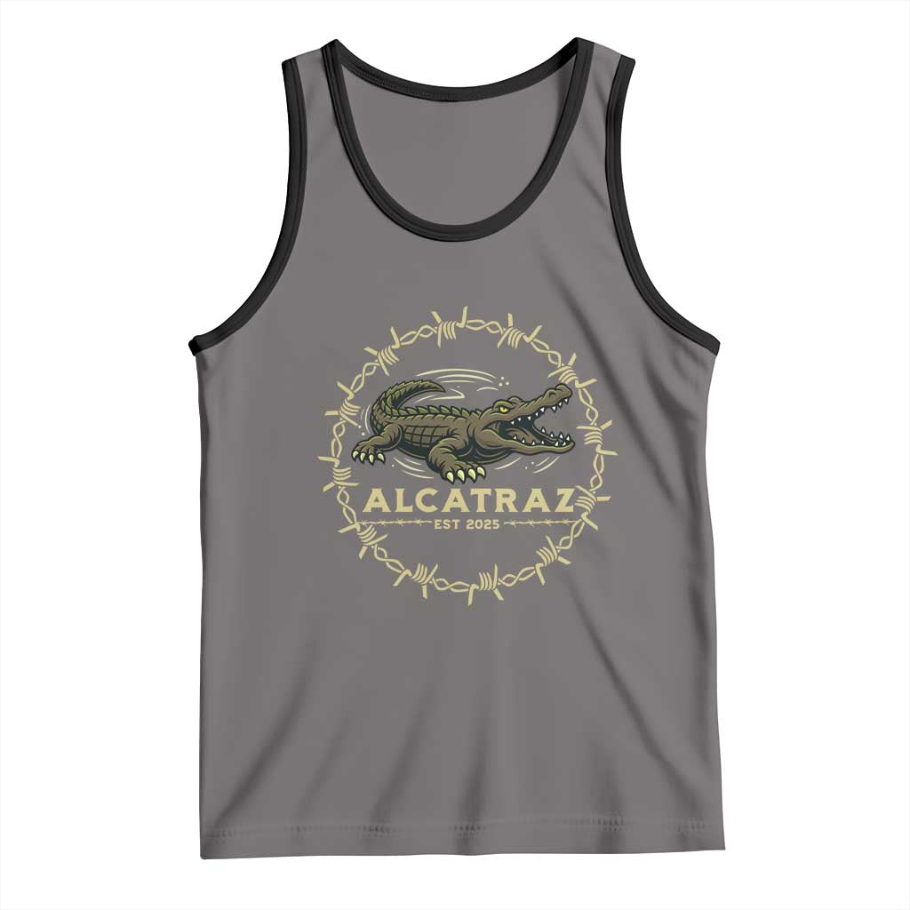 Alligator Alcatraz 2025 Tank Top Gator Lockdown Political Satire Barbed Wire Swamp Humor TS02 Deep Heather Black Print Your Wear