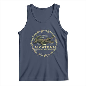 Alligator Alcatraz 2025 Tank Top Gator Lockdown Political Satire Barbed Wire Swamp Humor TS02 Navy Print Your Wear