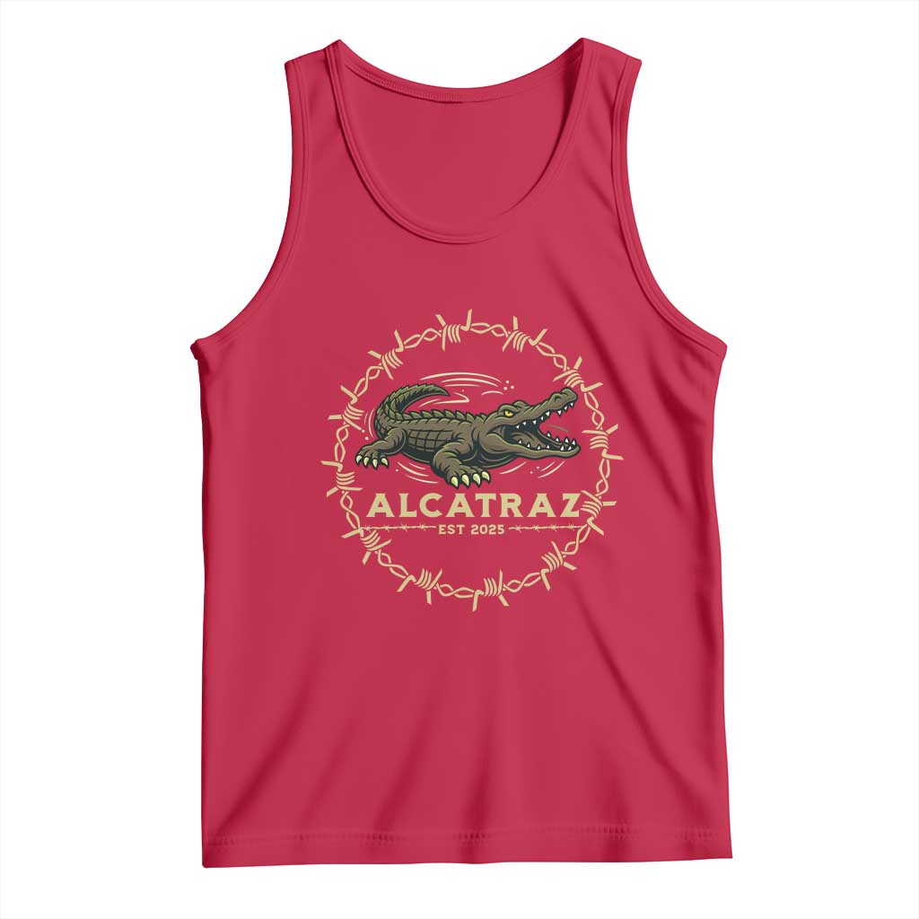 Alligator Alcatraz 2025 Tank Top Gator Lockdown Political Satire Barbed Wire Swamp Humor TS02 Red Print Your Wear