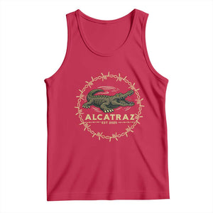 Alligator Alcatraz 2025 Tank Top Gator Lockdown Political Satire Barbed Wire Swamp Humor TS02 Red Print Your Wear