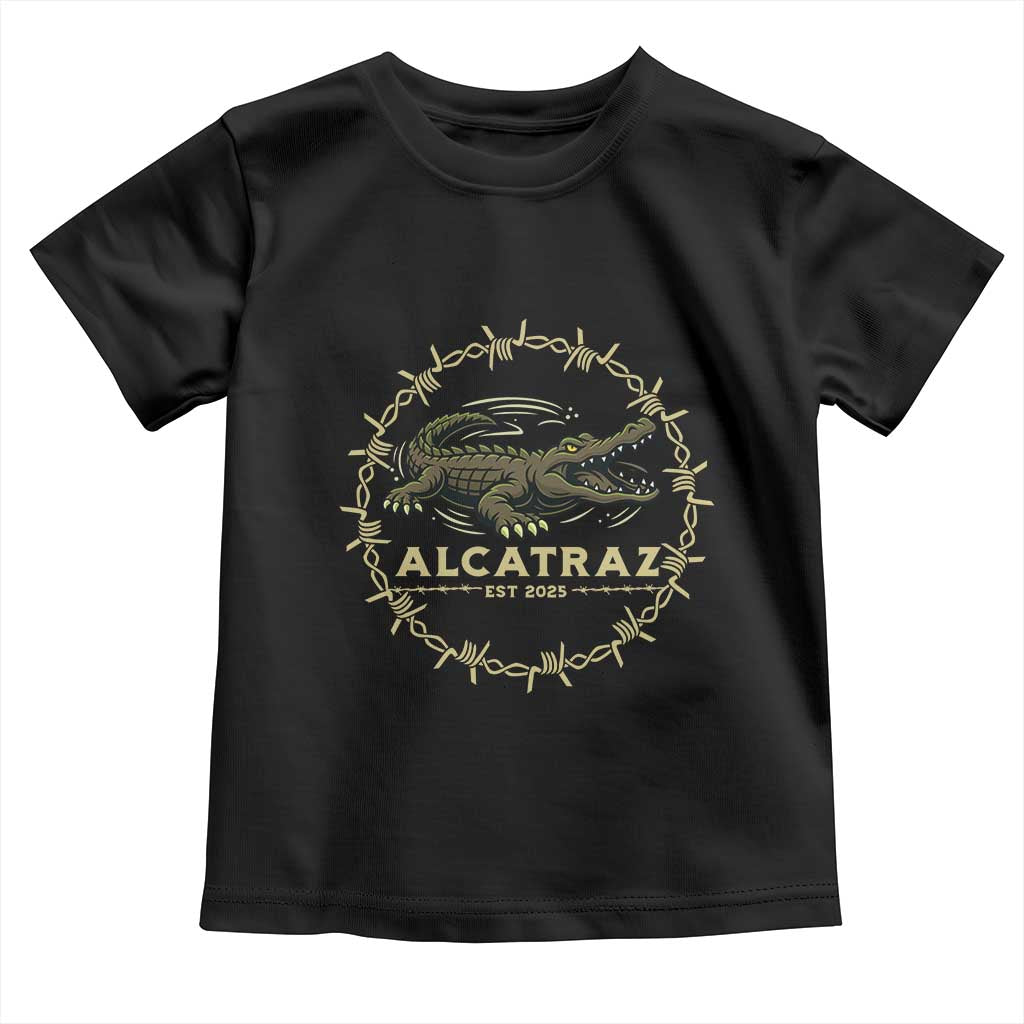 Alligator Alcatraz 2025 Toddler T Shirt Gator Lockdown Political Satire Barbed Wire Swamp Humor TS02 Black Print Your Wear