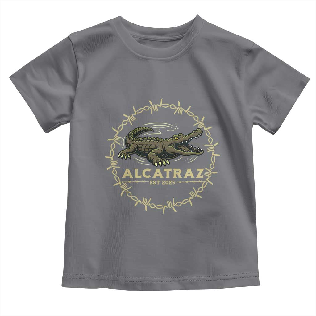 Alligator Alcatraz 2025 Toddler T Shirt Gator Lockdown Political Satire Barbed Wire Swamp Humor TS02 Charcoal Print Your Wear