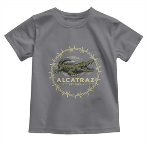 Alligator Alcatraz 2025 Toddler T Shirt Gator Lockdown Political Satire Barbed Wire Swamp Humor TS02 Charcoal Print Your Wear
