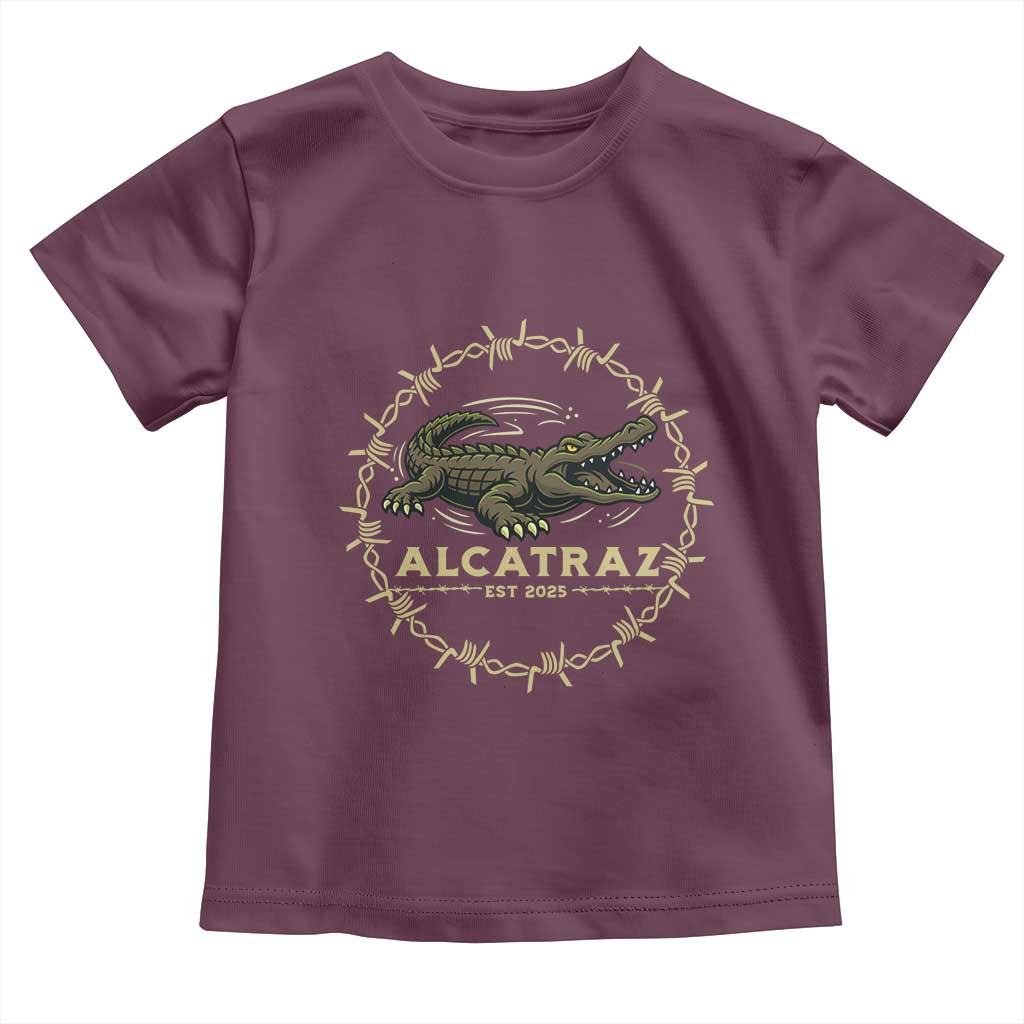 Alligator Alcatraz 2025 Toddler T Shirt Gator Lockdown Political Satire Barbed Wire Swamp Humor TS02 Maroon Print Your Wear