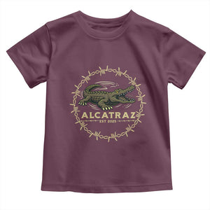 Alligator Alcatraz 2025 Toddler T Shirt Gator Lockdown Political Satire Barbed Wire Swamp Humor TS02 Maroon Print Your Wear