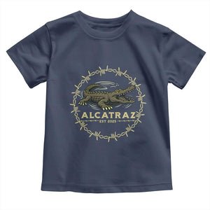 Alligator Alcatraz 2025 Toddler T Shirt Gator Lockdown Political Satire Barbed Wire Swamp Humor TS02 Navy Print Your Wear
