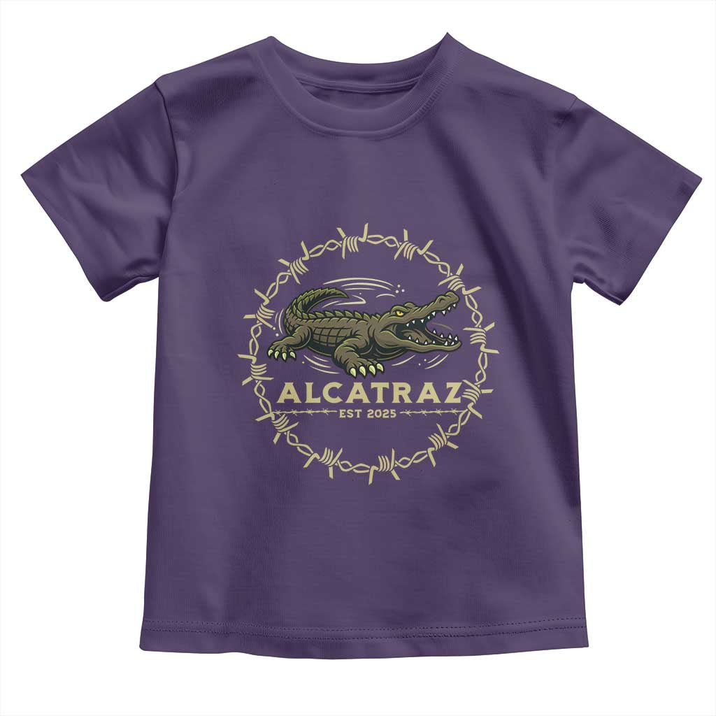 Alligator Alcatraz 2025 Toddler T Shirt Gator Lockdown Political Satire Barbed Wire Swamp Humor TS02 Purple Print Your Wear