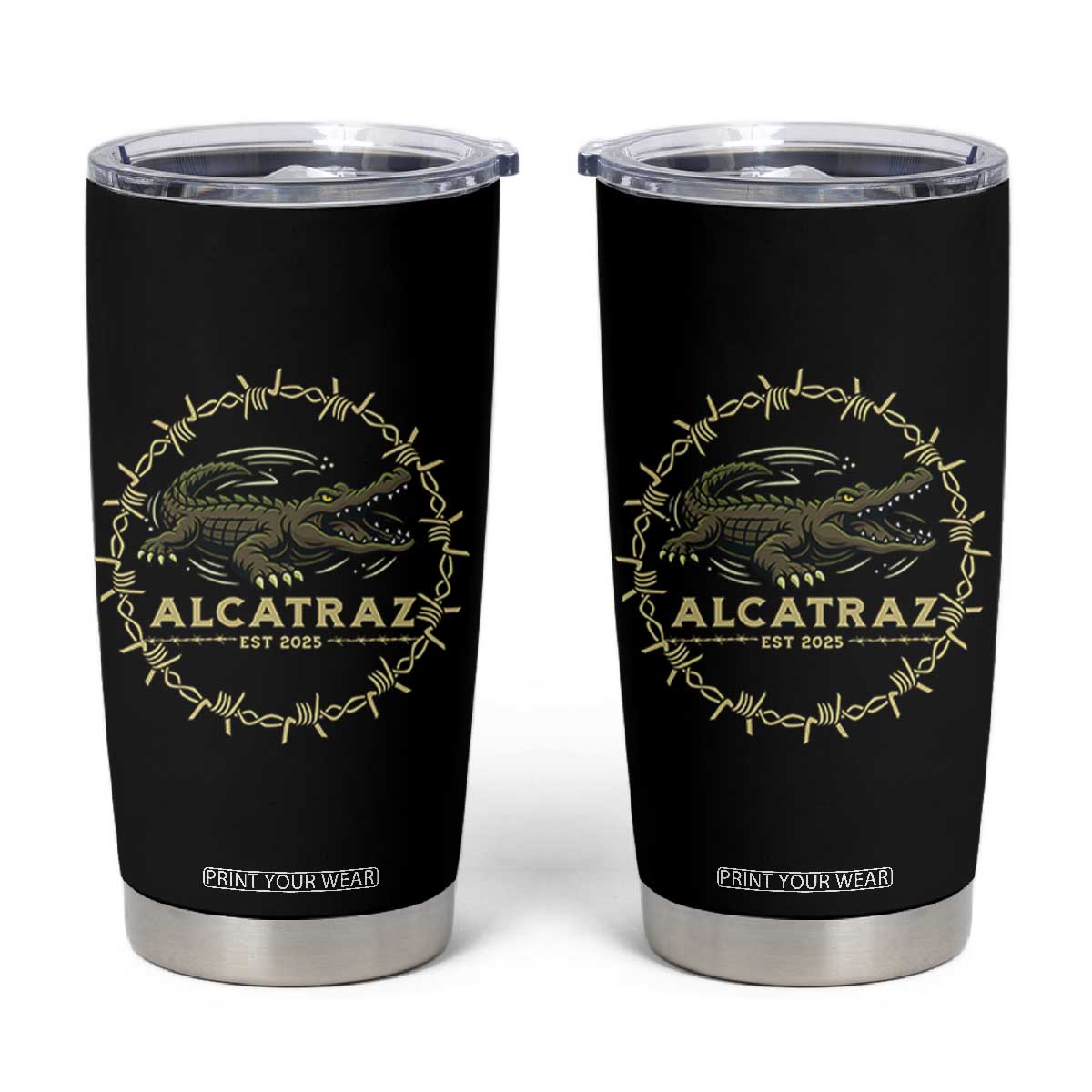 Alligator Alcatraz 2025 Tumbler Cup Gator Lockdown Political Satire Barbed Wire Swamp Humor TS02 Black Print Your Wear