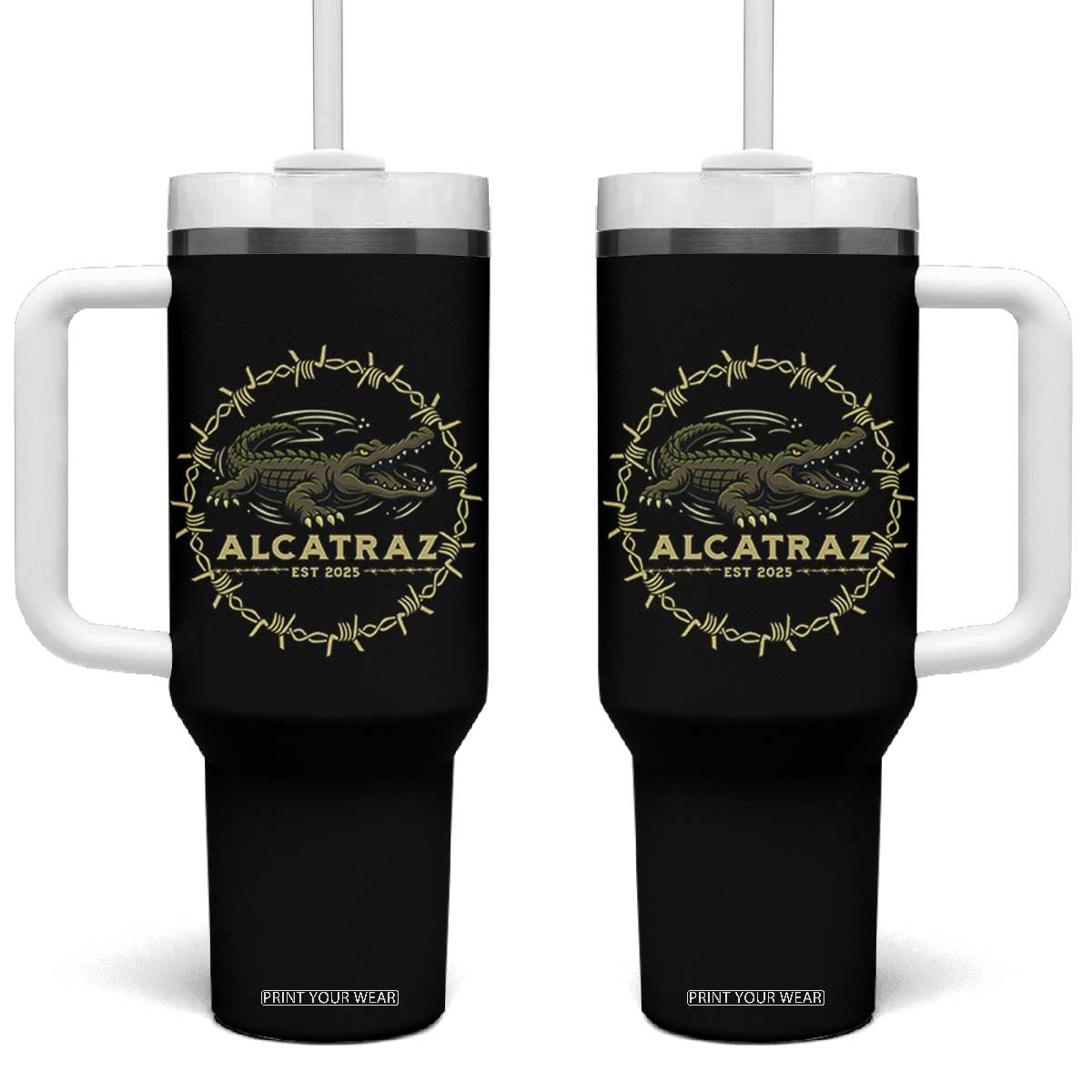 Alligator Alcatraz 2025 Tumbler With Handle Gator Lockdown Political Satire Barbed Wire Swamp Humor TS02 One Size: 40 oz Black Print Your Wear