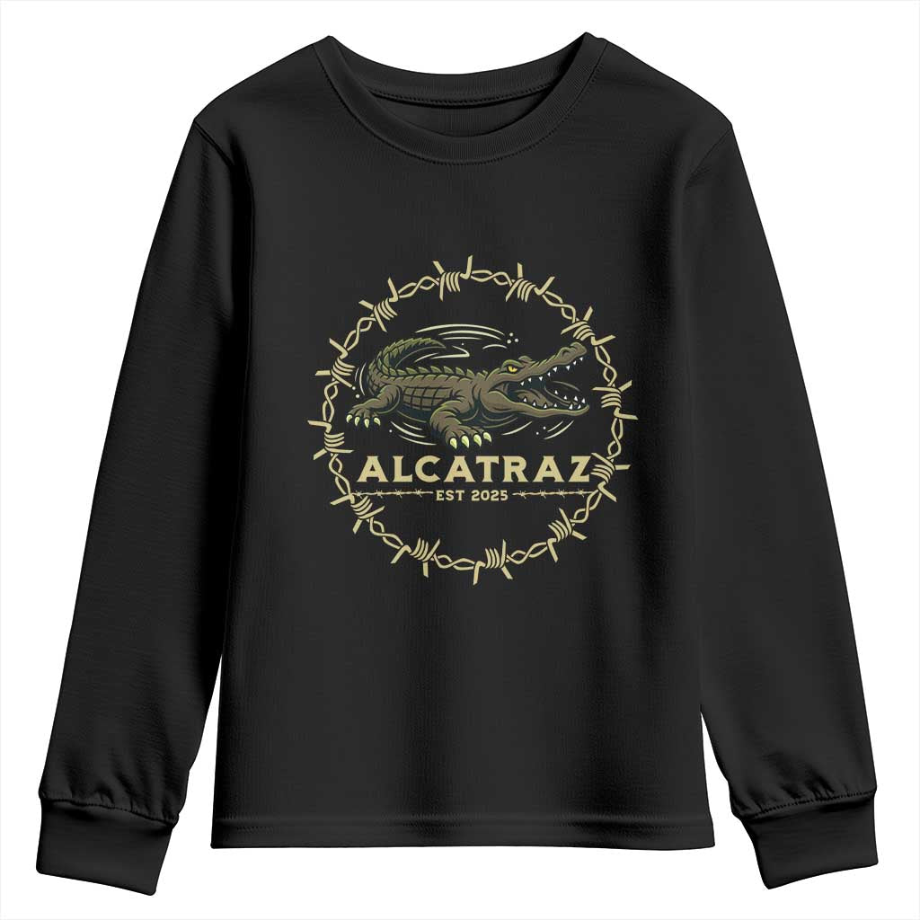 Alligator Alcatraz 2025 Youth Sweatshirt Gator Lockdown Political Satire Barbed Wire Swamp Humor TS02 Black Print Your Wear