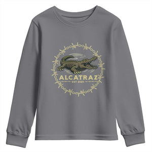 Alligator Alcatraz 2025 Youth Sweatshirt Gator Lockdown Political Satire Barbed Wire Swamp Humor TS02 Charcoal Print Your Wear