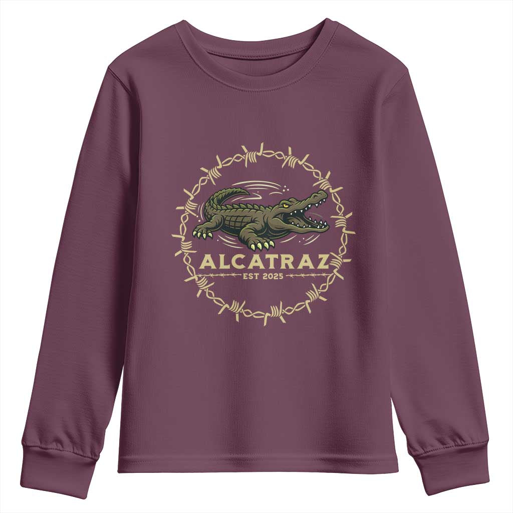 Alligator Alcatraz 2025 Youth Sweatshirt Gator Lockdown Political Satire Barbed Wire Swamp Humor TS02 Maroon Print Your Wear