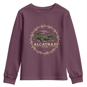 Alligator Alcatraz 2025 Youth Sweatshirt Gator Lockdown Political Satire Barbed Wire Swamp Humor TS02 Maroon Print Your Wear