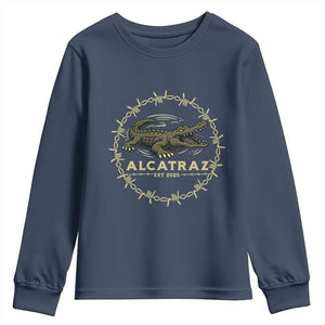 Alligator Alcatraz 2025 Youth Sweatshirt Gator Lockdown Political Satire Barbed Wire Swamp Humor TS02 Navy Print Your Wear