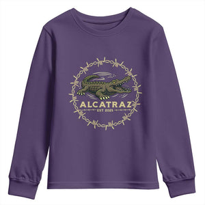 Alligator Alcatraz 2025 Youth Sweatshirt Gator Lockdown Political Satire Barbed Wire Swamp Humor TS02 Purple Print Your Wear